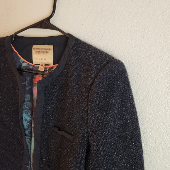 Ted Baker Wool Floral Satin Embellished Sparkle Blazer Jacket Size 12 - Picture 9 of 9